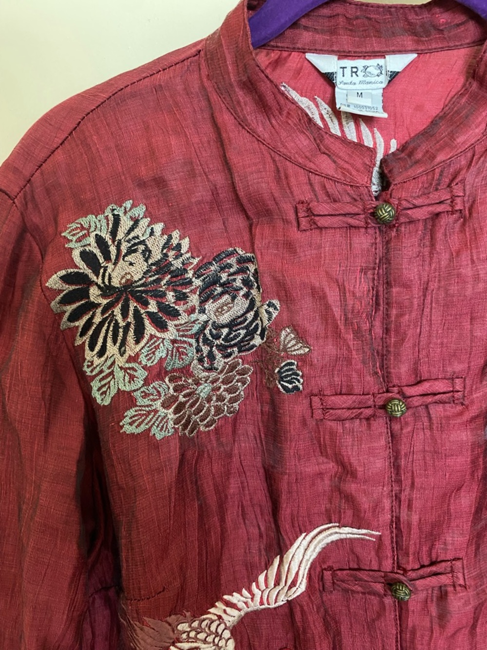 Citron Santa Monica Burgundy Embroidered Crane Blouse - Picture 2 of 7